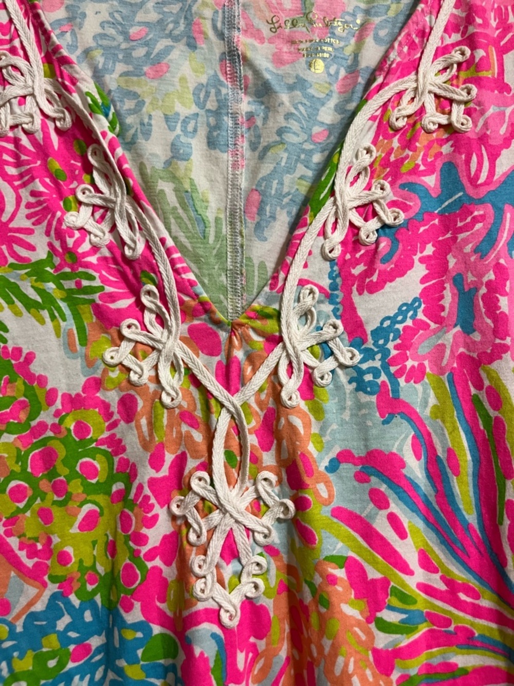 Lilly Pulitzer Brewster Dress More Lovers Floral V-Neck Tunic Pima Cotton Large - Picture 2 of 7